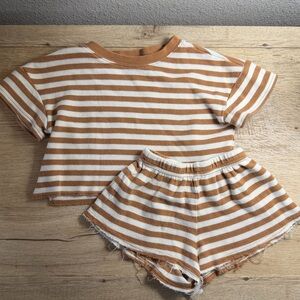 Rylee + Cru Brown and White Striped Set